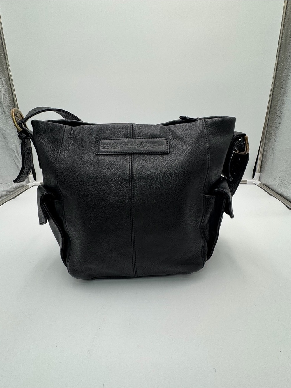Vintage Fossil 75082 Black Leather Messenger Crossbody Bag Genuine Leather